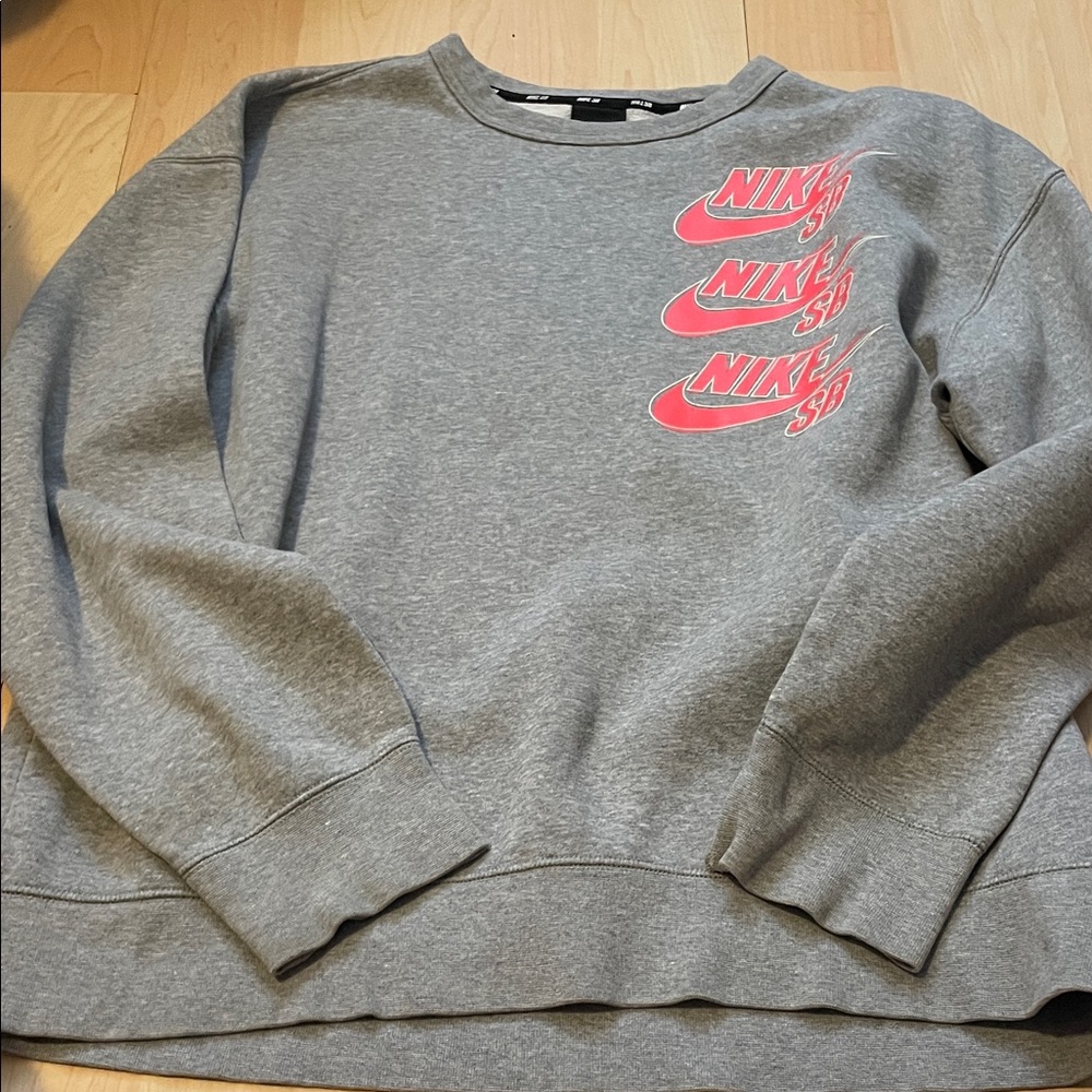 Nike Grey Crewneck Sweatshirt with Pink Nike SB Stacked Logos
